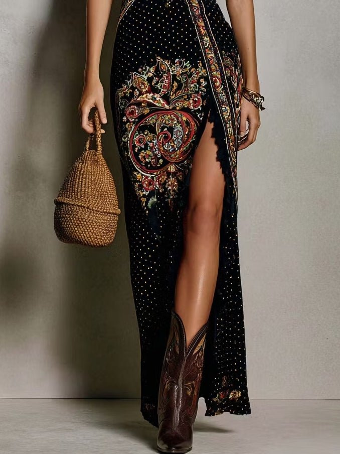 Amara | Maxi Elegante con Escote en V y Abertura Lateral