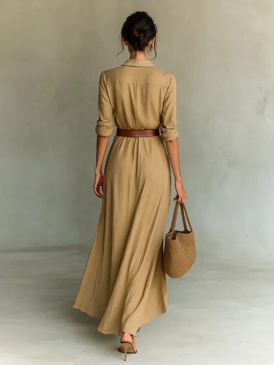 Clara | Maxi con Cuello Solapa y Cinturón