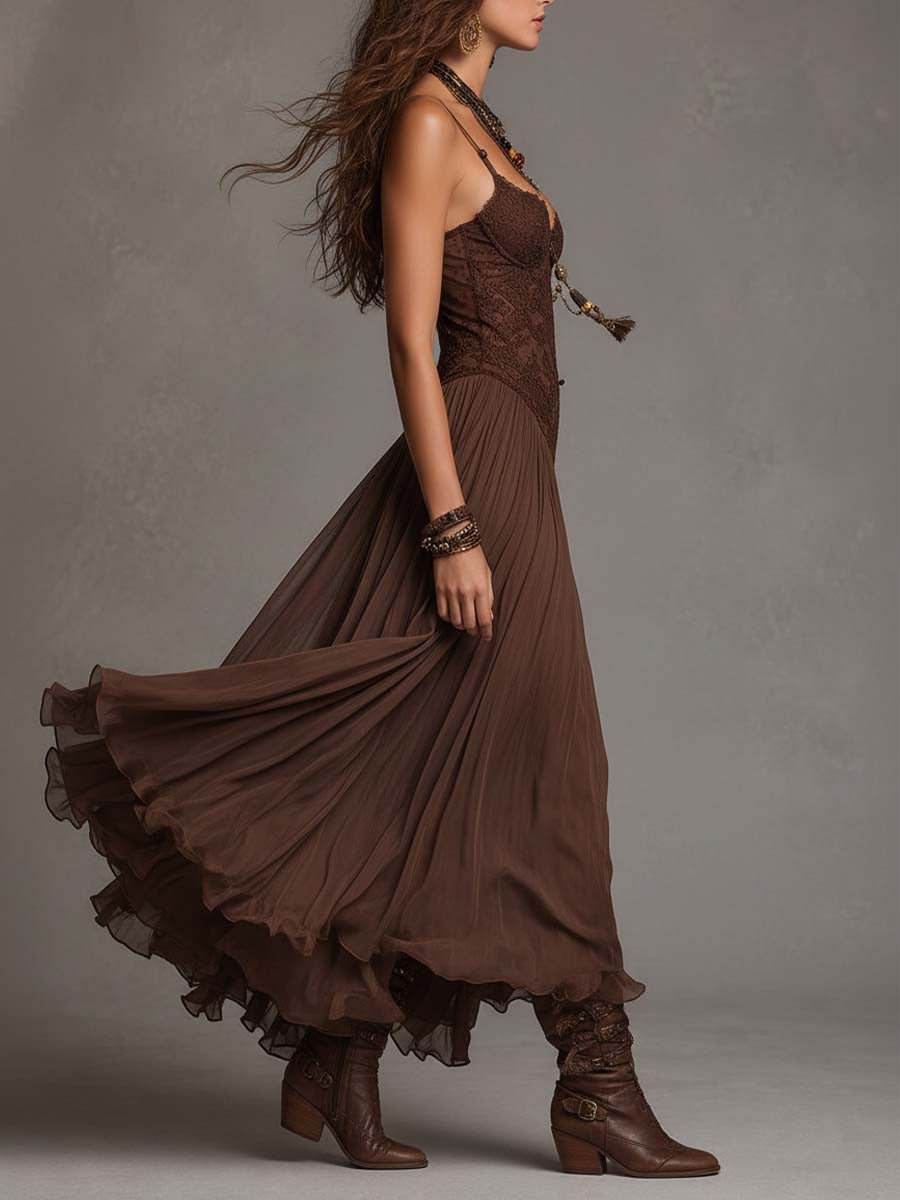 Elodie | Maxi Fluido con Detalles de Encaje