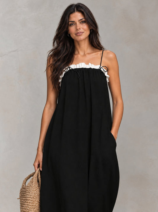 Vestido Alba negro con Mara — detalle superior — Almara Boutique