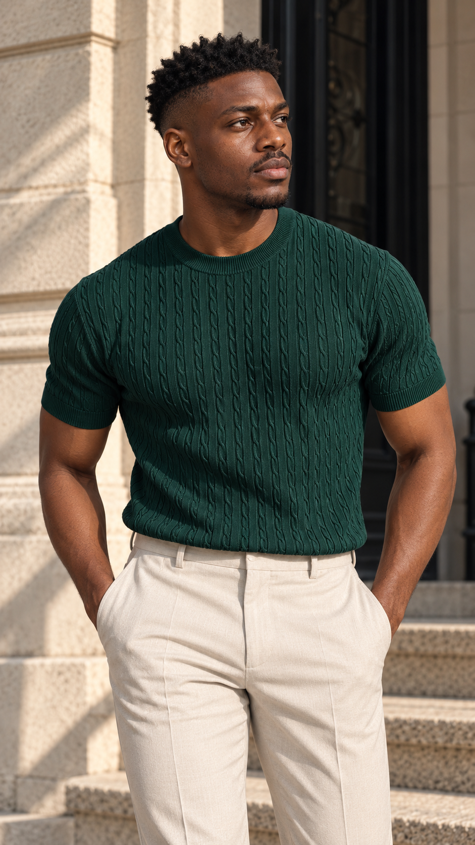 Camiseta de punto trenzado Nicolás en verde