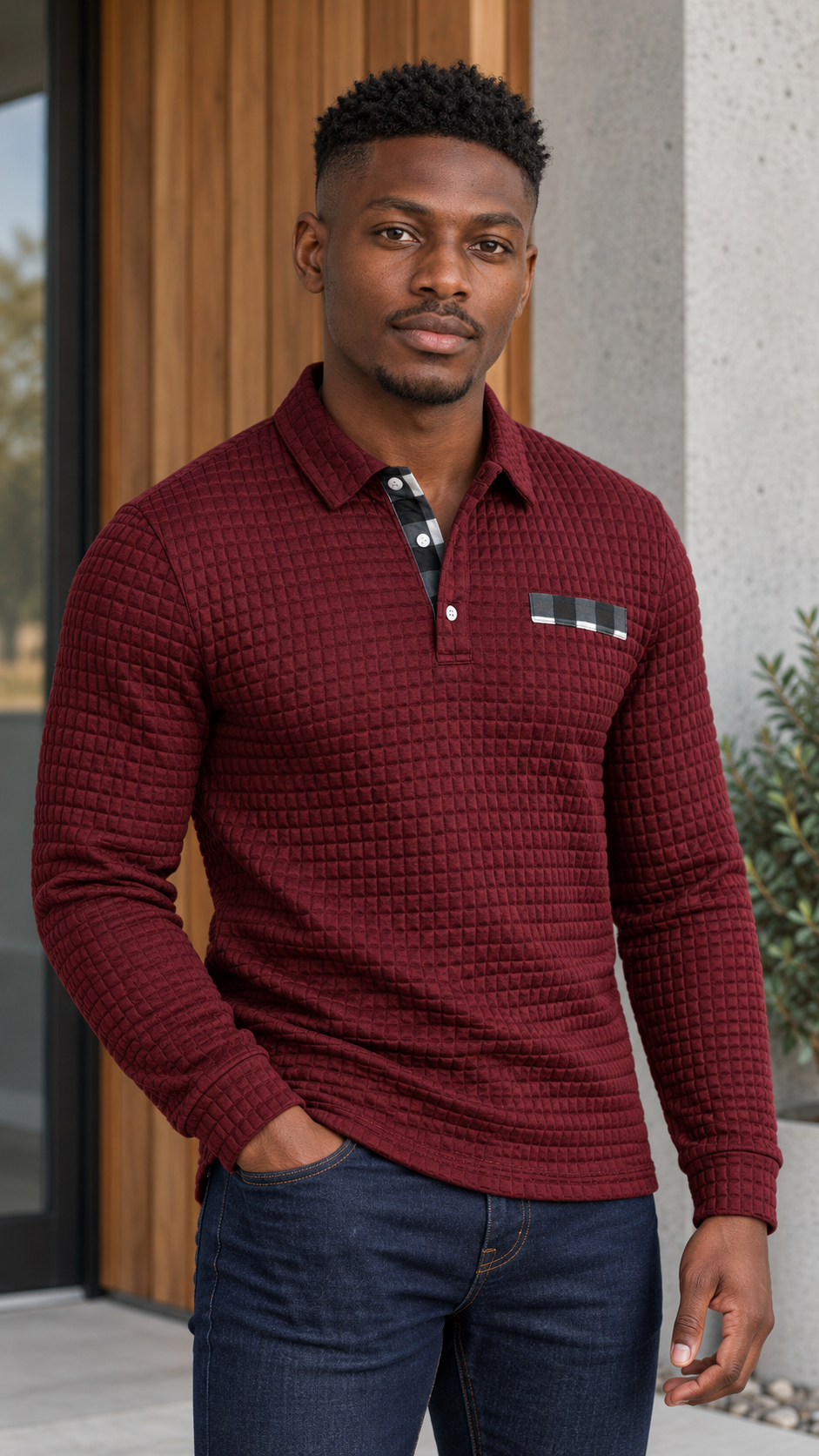 Gael con polo de manga larga burdeos