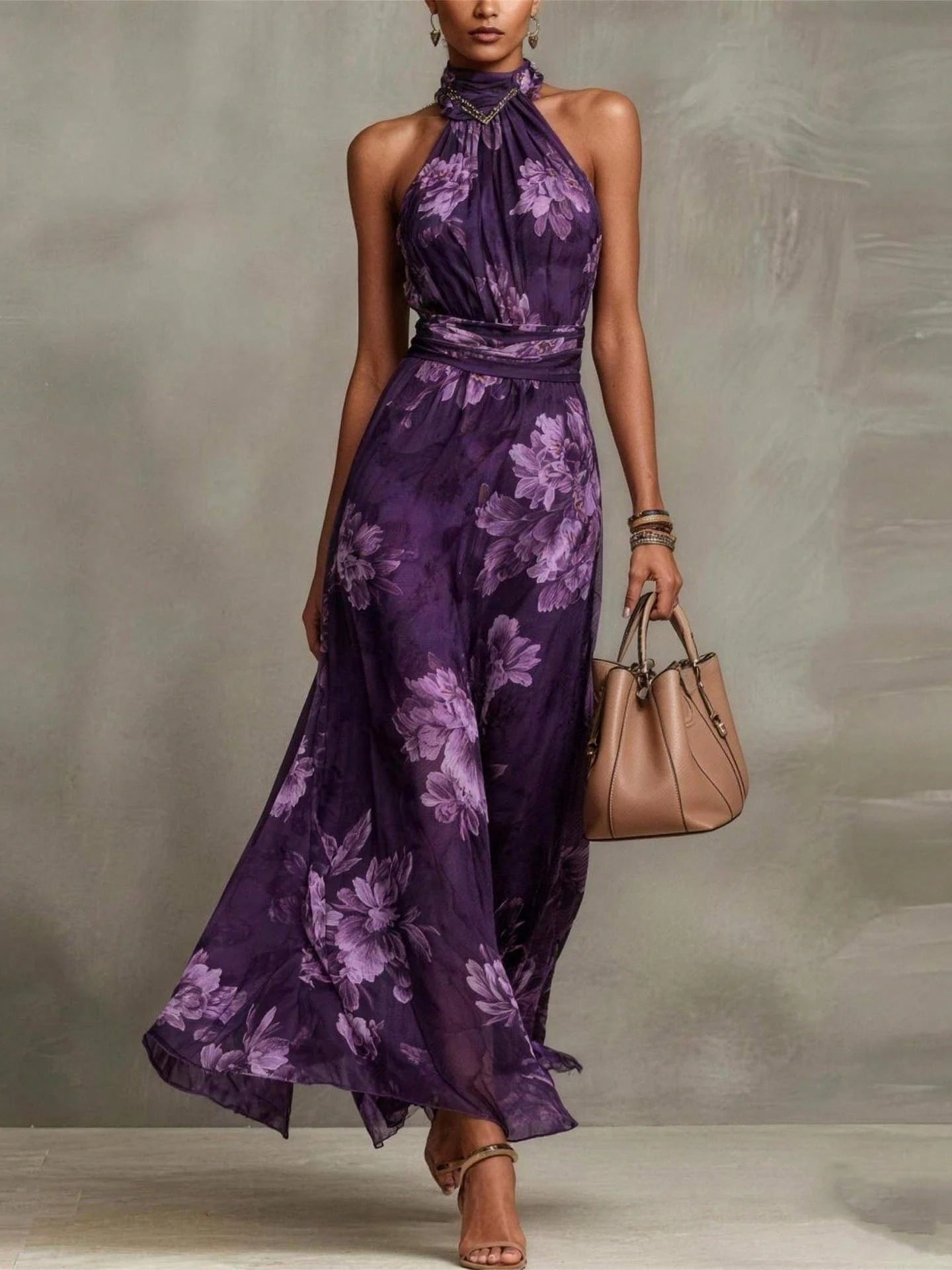 Aurora | Maxi Floral con Escote Halter y Caída Fluida
