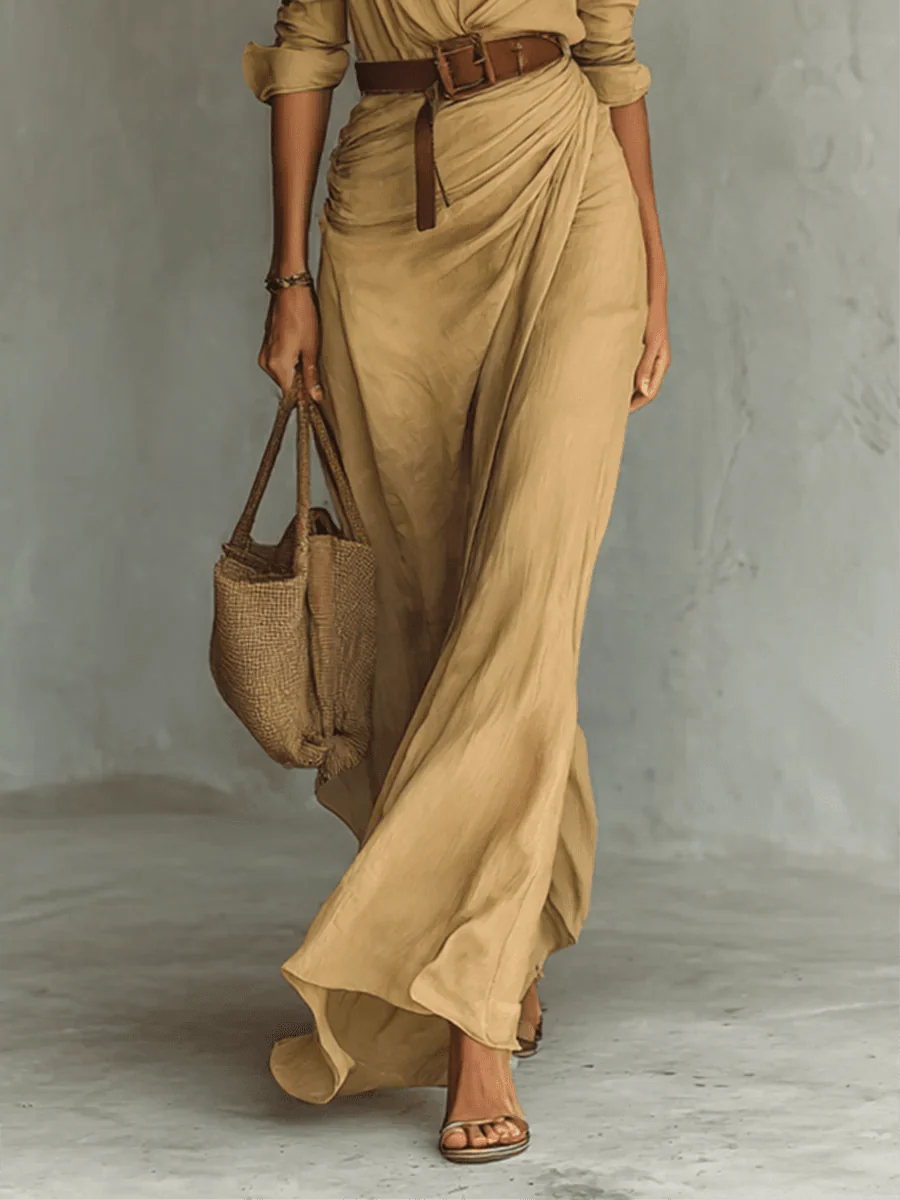 Clara | Maxi con Cuello Solapa y Cinturón