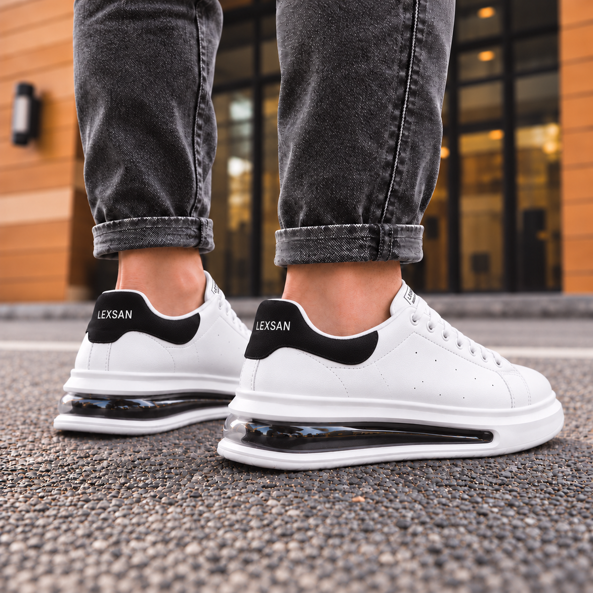 Damián | Zapatillas urbanas, blanco-negro, vista trasera