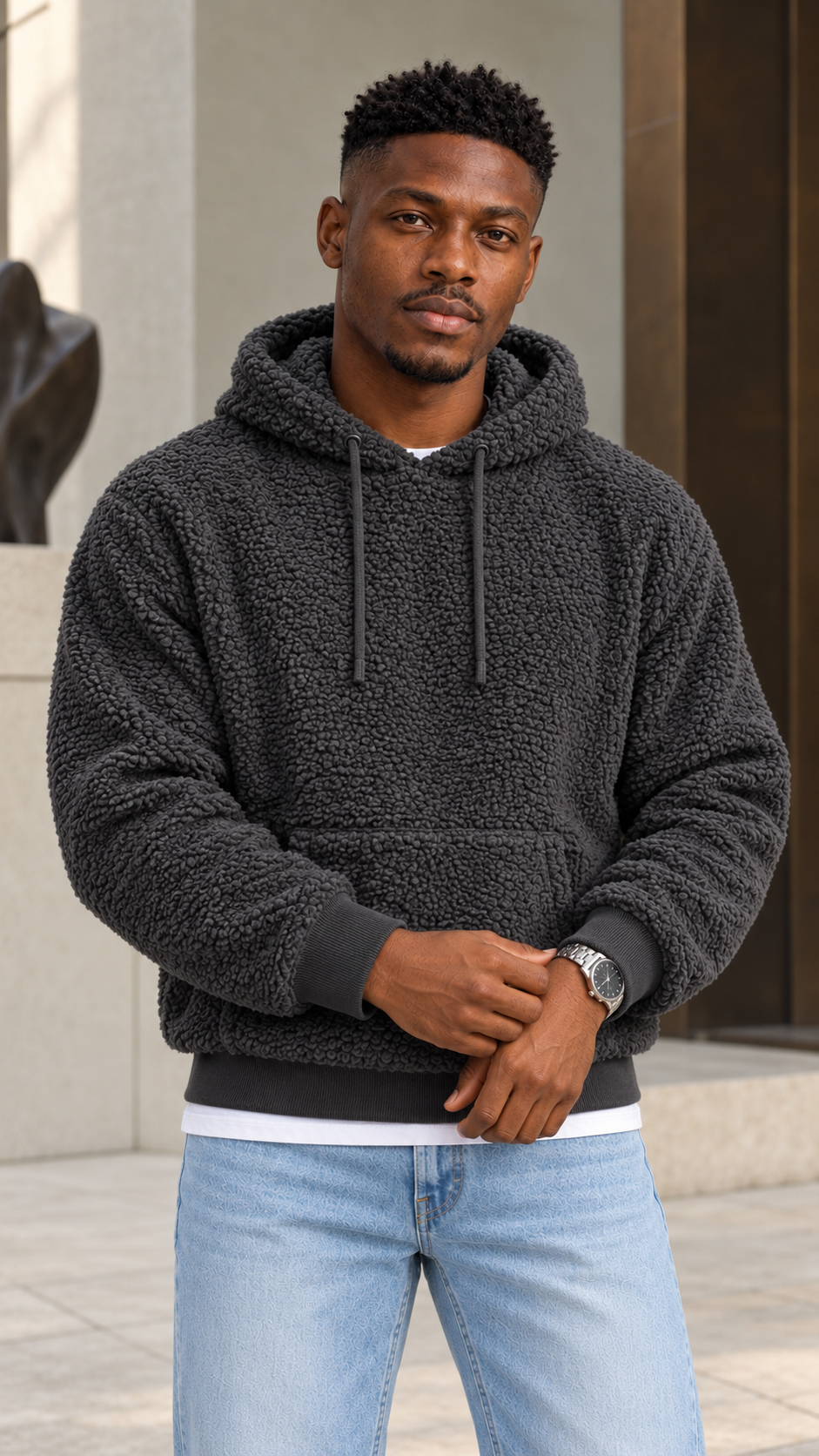 Gael con sudadera Elian de borreguito en Gris oscuro