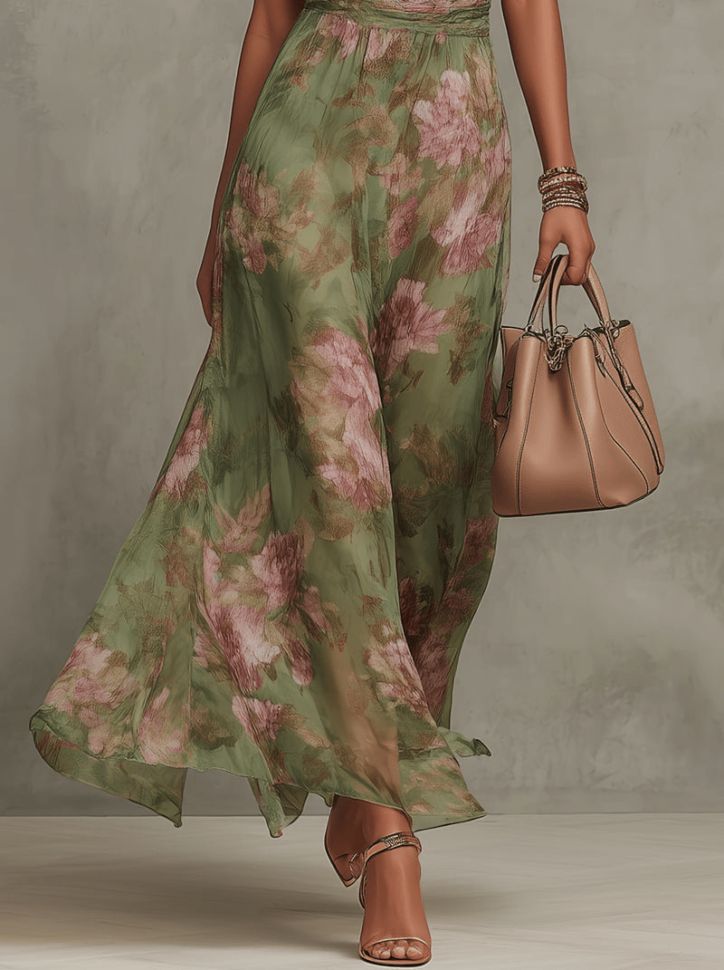 Aurora | Maxi Floral con Escote Halter y Caída Fluida