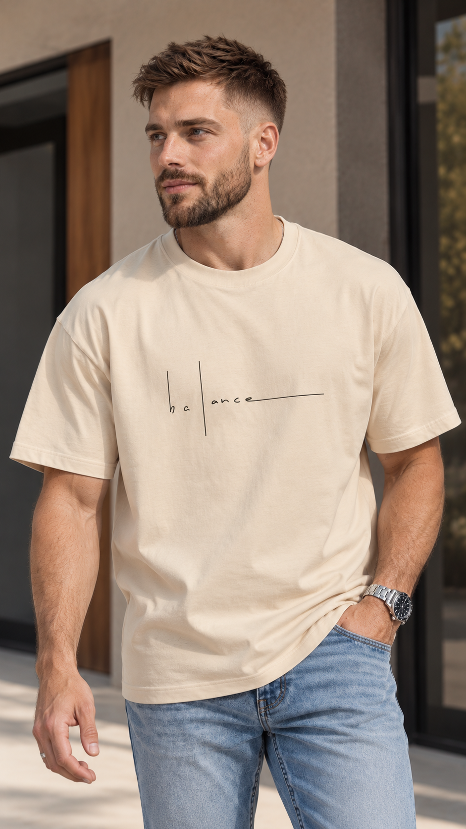 Camiseta holgada Balance en beige