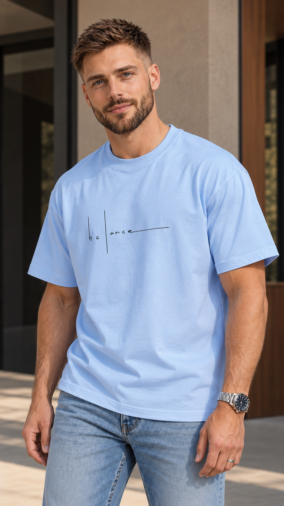 Camiseta holgada Balance en celeste