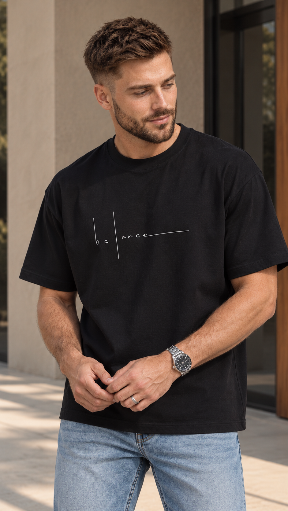 Camiseta holgada Balance en negro