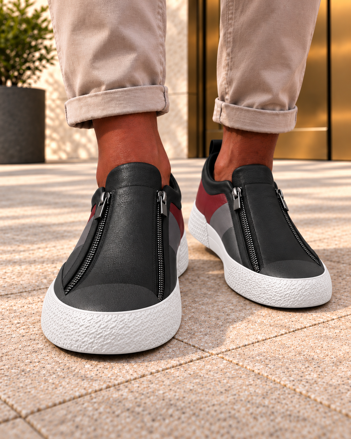 Iker | Zapatillas con doble cremallera, negro-suela-blanca