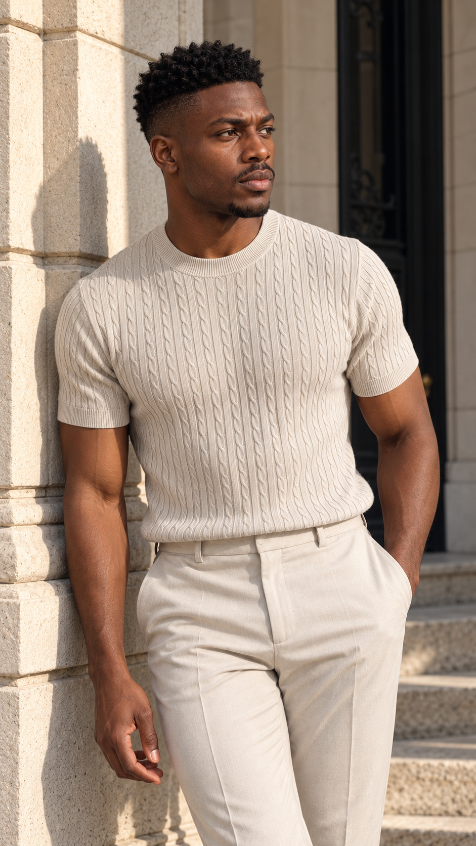Camiseta de punto trenzado Nicolás en beige