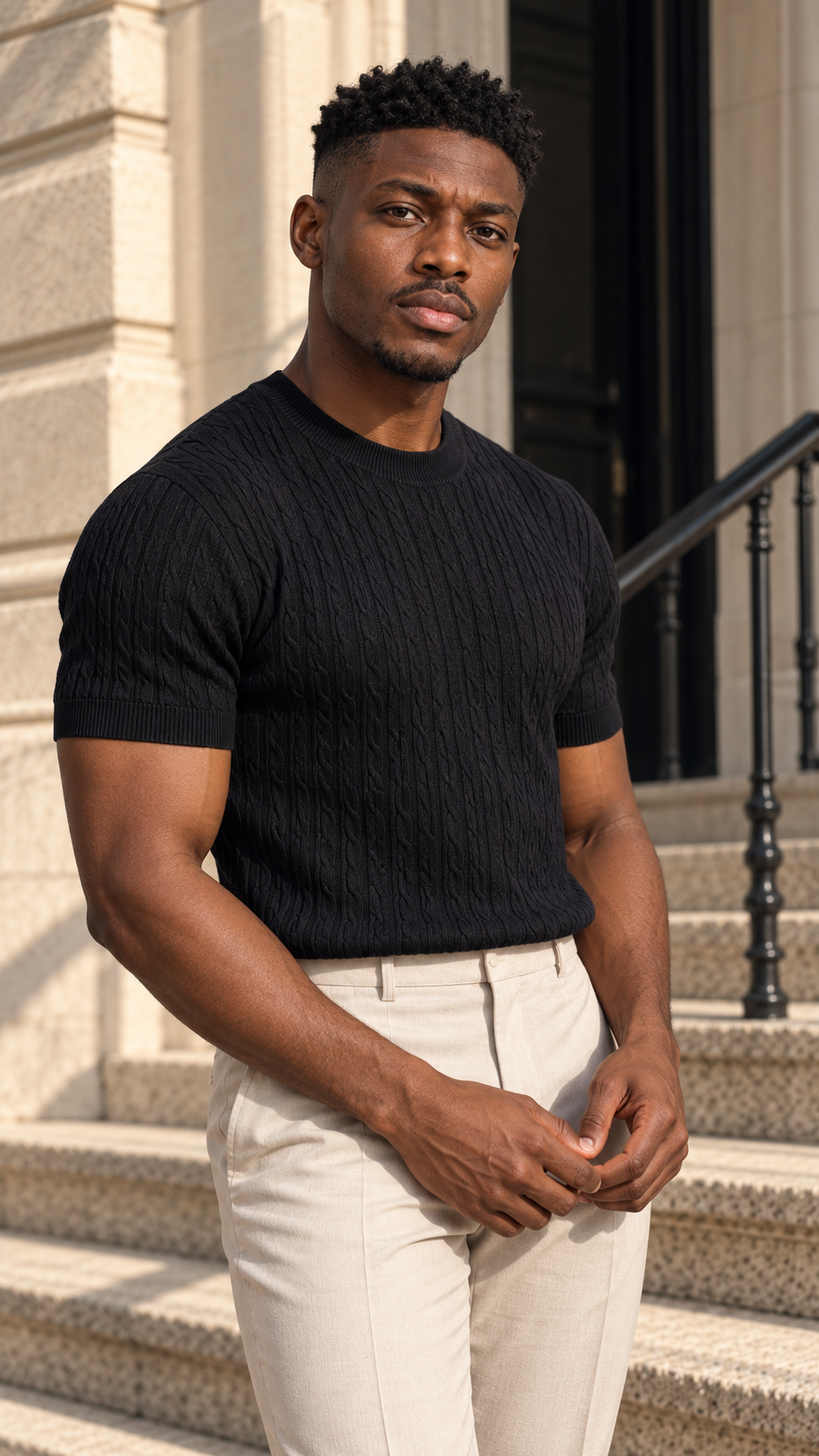 Camiseta de punto trenzado Nicolás en negro