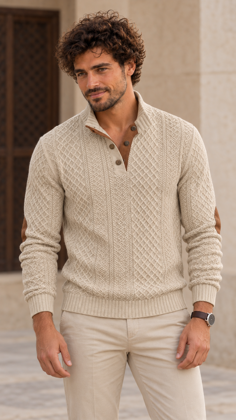 León con jersey Rodrigo en Beige y chino beige