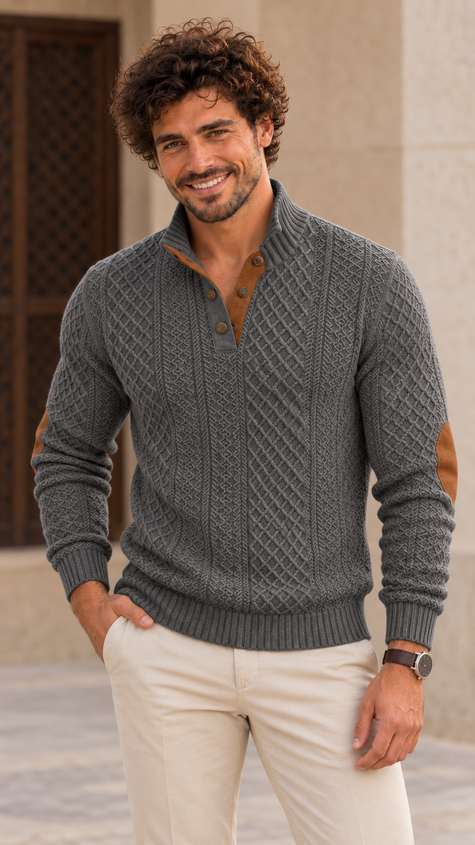 León con jersey Rodrigo en Gris y chino beige