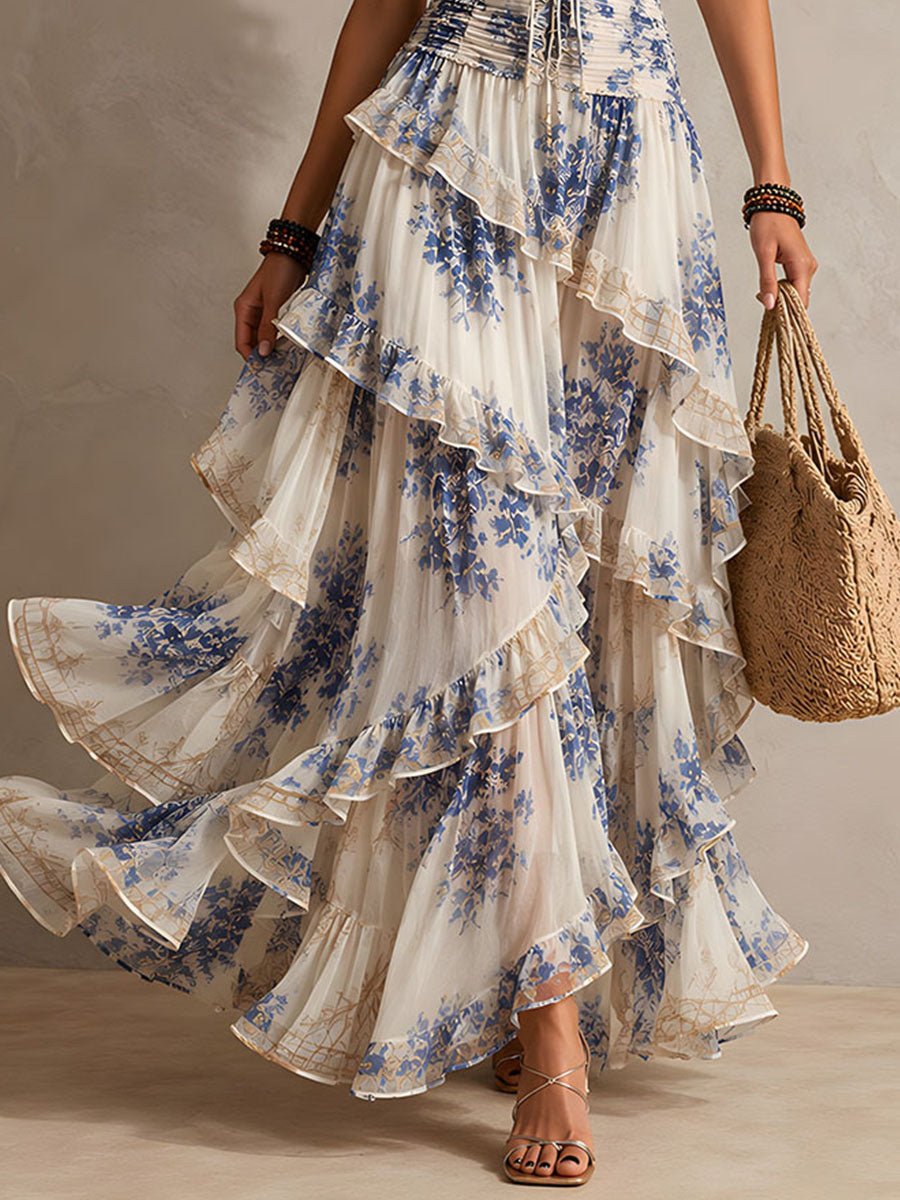 Celeste | Maxi Floral con Escote Halter y Detalle Fruncido