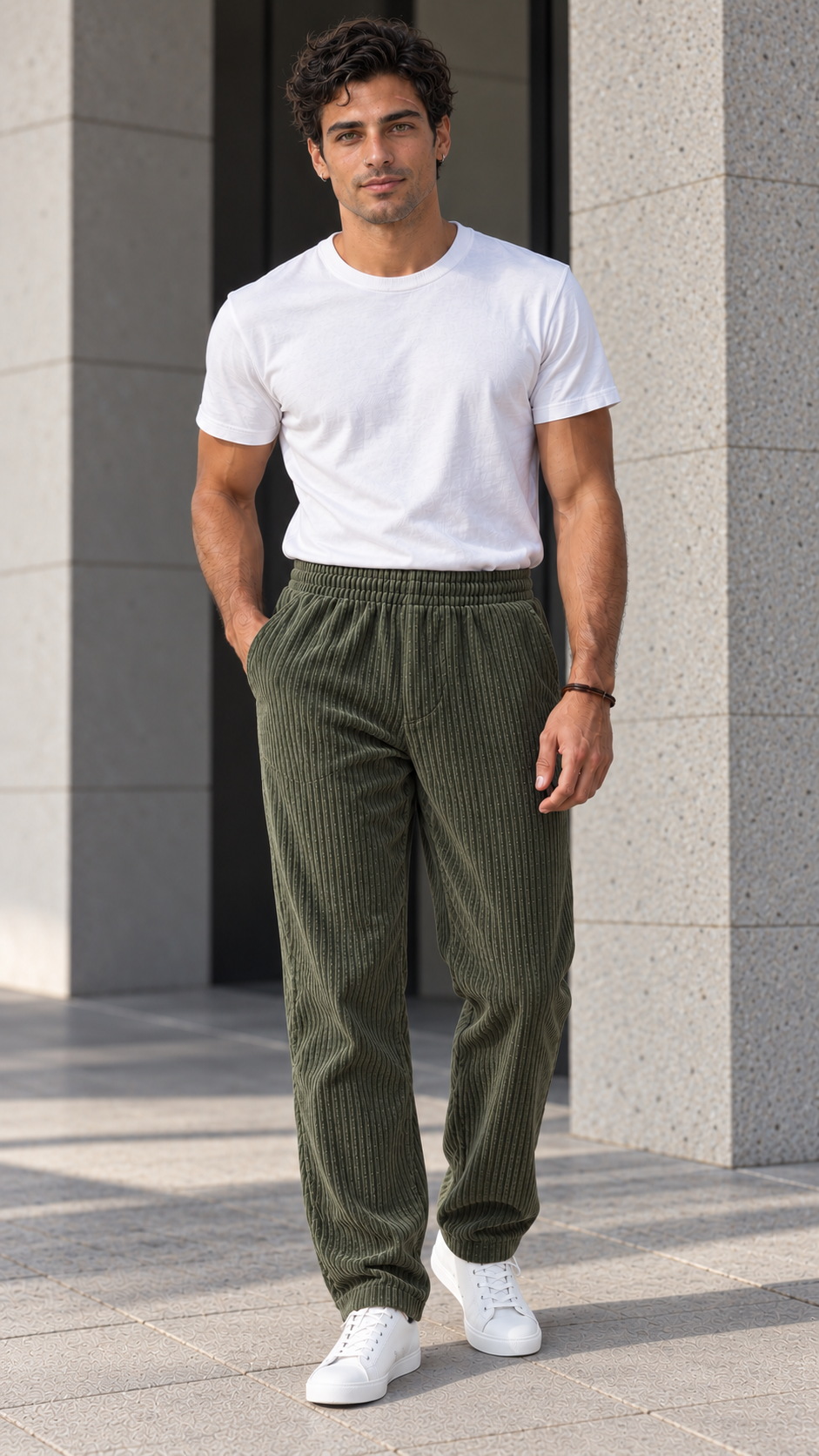 Pantalón de pana Sereno Oliva con Darío
