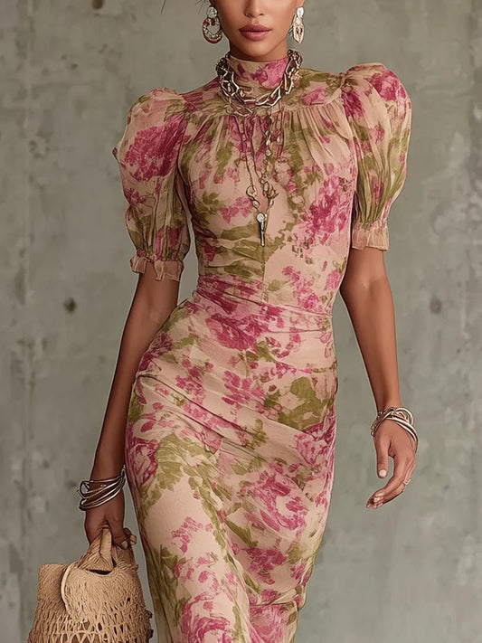 Bianca | Maxi Floral con Mangas Abullonadas