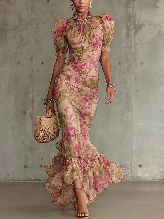Bianca | Maxi Floral con Mangas Abullonadas