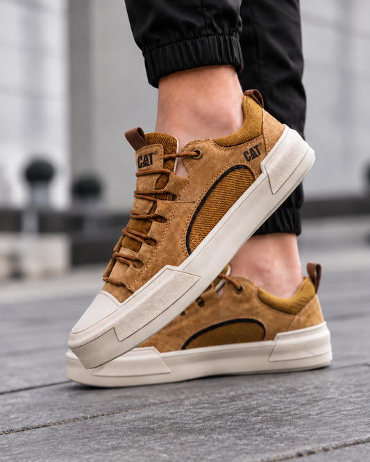 Bruno | Zapatillas de ante y rejilla, camel, vista paso